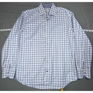 Stenströms Dress Shirt Mens 16.5 42 Blue Check Fitted Body Cotton Long Sleeve